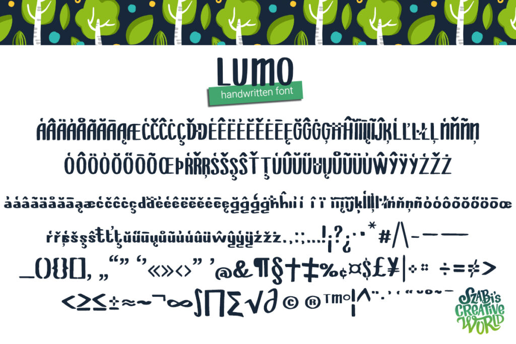 Lumo SCW Handwritten font - ingyen letölthető kézírásos betűtípus - további karakterek