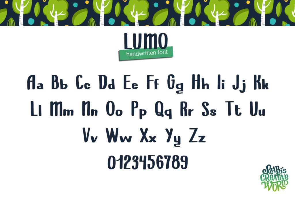 Lumo SCW Handwritten font - ingyen letölthető kézírásos betűtípus - karakterek